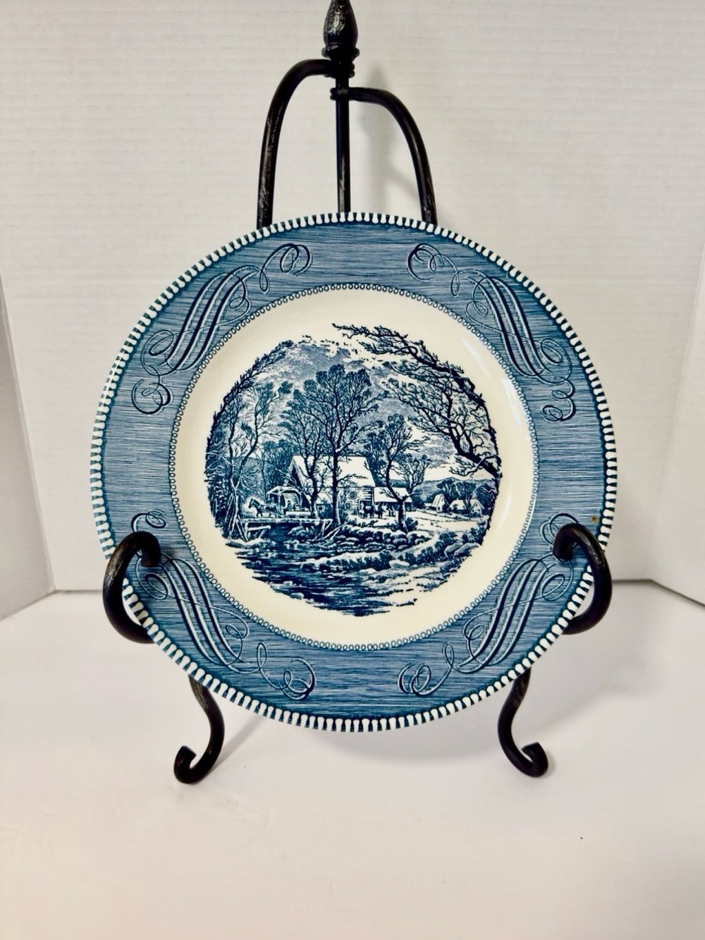 Currier & Ives Blue Scenic Ceramic Decorative Plate - Vintage Dining Accen